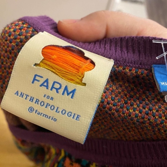 Farm Rio Granny Square Multicolor Boat Neck Geometric Knitted Crochet Sweater S - Picture 11 of 14